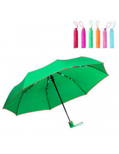 Tradineur - Paraguas plegable liso de mujer, poliéster, mango corto de goma, automático, antiviento, 8 varillas de fibra, ligero