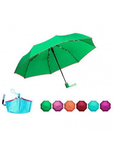 Tradineur - Paraguas plegable liso de mujer, poliéster, mango corto de goma, automático, antiviento, 8 varillas de fibra, ligero