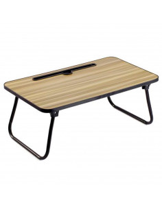 Tradineur - Mesa auxiliar plegable con ranura, madera y metal, bandeja para cama con patas, máx. 10 kg, desayuno, oficina - 52,5