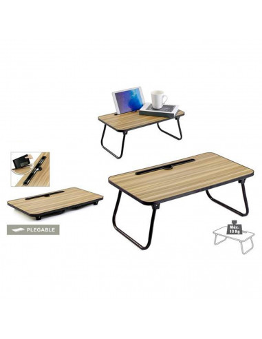 Tradineur - Mesa auxiliar plegable con ranura, madera y metal, bandeja para cama con patas, máx. 10 kg, desayuno, oficina - 52,5