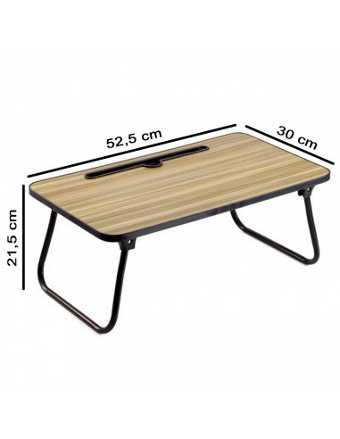 Tradineur - Mesa auxiliar plegable con ranura, madera y metal, bandeja para cama con patas, máx. 10 kg, desayuno, oficina - 52,5
