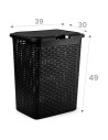 Tradineur - Cesto rattan para ropa sucia con tapa y asas, pongotodo de plástico, cubo para colada, imitación de mimbre, fabricad