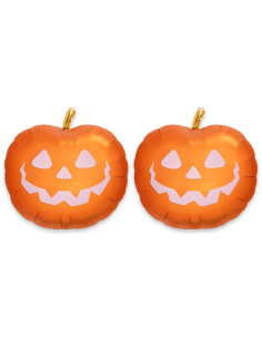 Tradineur - Pack de 2 Globos de Calabaza Sonriente - Fabricado en Foil - Incluye Inflador Sostenible - Hinchable con helio - Dec