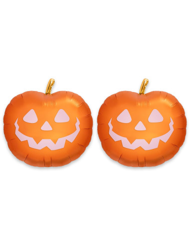 Tradineur - Pack de 2 Globos de Calabaza Sonriente - Fabricado en Foil - Incluye Inflador Sostenible - Hinchable con helio - Dec