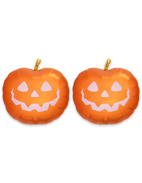 Tradineur - Pack de 2 Globos de Calabaza Sonriente - Fabricado en Foil - Incluye Inflador Sostenible - Hinchable con helio - Dec