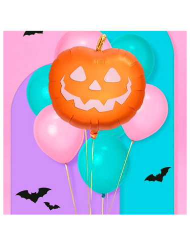 Tradineur - Pack de 2 Globos de Calabaza Sonriente - Fabricado en Foil - Incluye Inflador Sostenible - Hinchable con helio - Dec