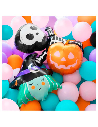Tradineur - Pack de 2 Globos de Calabaza Sonriente - Fabricado en Foil - Incluye Inflador Sostenible - Hinchable con helio - Dec