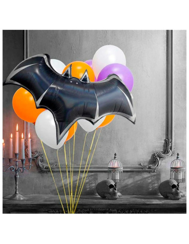 Tradineur - Pack de 2 Globos de Murcielago - Fabricado en Foil - Incluye Inflador Sostenible - Hinchable con helio - Decoración