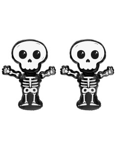 Tradineur - Pack de 2 Globos de Esqueleto - Fabricado en Foil - Incluye Inflador Sostenible - Hinchable con helio - Decoración p