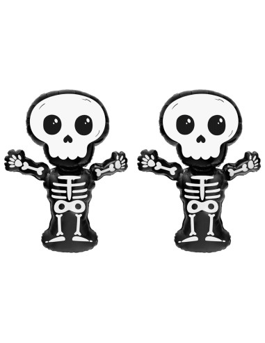 Tradineur - Pack de 2 Globos de Esqueleto - Fabricado en Foil - Incluye Inflador Sostenible - Hinchable con helio - Decoración p