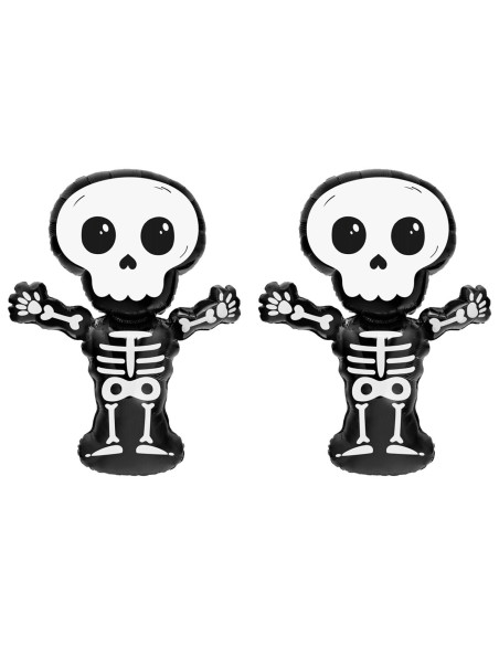 Tradineur - Pack de 2 Globos de Esqueleto - Fabricado en Foil - Incluye Inflador Sostenible - Hinchable con helio - Decoración p