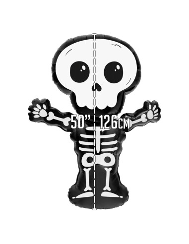 Tradineur - Pack de 2 Globos de Esqueleto - Fabricado en Foil - Incluye Inflador Sostenible - Hinchable con helio - Decoración p