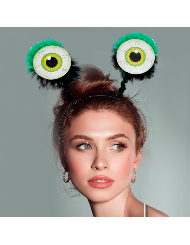 Tradineur - Pack de 2 Diademas de Ojos Saltones - Fabricado en Plástico y Poliester - Complemento para carnaval, Halloween, cosp