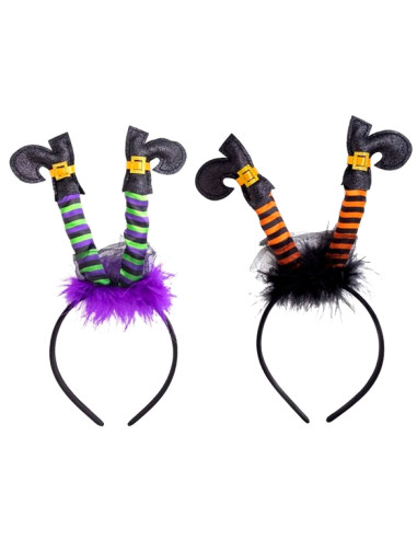 Tradineur - Diadema de botas de bruja multicolor - Fabricado en Plástico y Poliéster - Complemento para carnaval, Halloween, cos