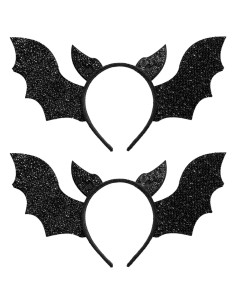 Tradineur - Pack de 2 Diademas de Murciélago - Fabricado en Plástico y Poliéster - Complemento para carnaval, Halloween, cosplay