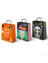 Tradineur - Pack de 3 bolsas de papel con asas para regalos, modelo Truco o Trato, dulces, caramelos, fiestas, decoración festiv