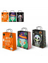 Tradineur - Pack de 3 bolsas de papel con asas para regalos, modelo Truco o Trato, dulces, caramelos, fiestas, decoración festiv