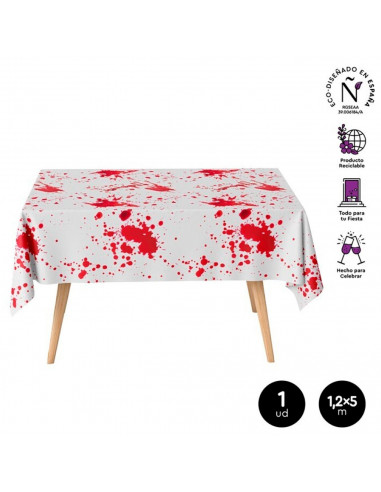 Tradineur - Mantel de papel decorado con manchas de sangre, biodegradable y reciclable, fiestas, adornos de Halloween, carnaval