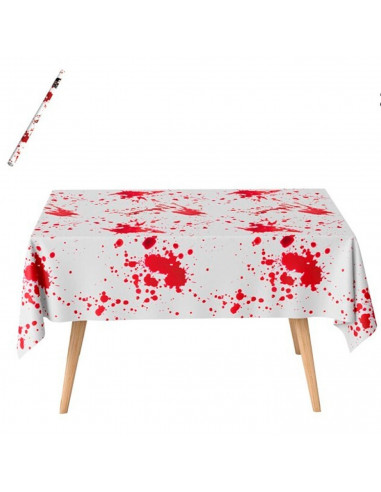 Tradineur - Mantel de papel decorado con manchas de sangre, biodegradable y reciclable, fiestas, adornos de Halloween, carnaval