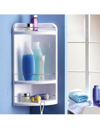 Tradineur - Estantería para Rincón de baño Star - Fabricado en Plástico y Metal - 3 Niveles - Ideal para organización en la bañe
