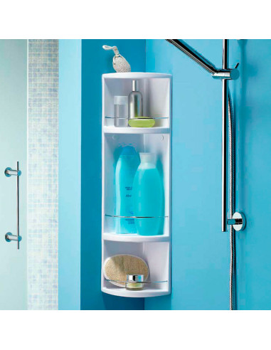Tradineur - Estantería para Rincón de baño - Fabricado en Plástico y Metal - 3 Niveles - Ideal para organización en la bañera -