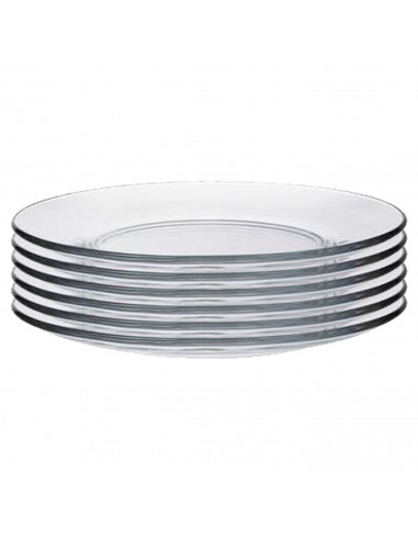 Tradineur - Pack de 6 platos llanos - Fabricado en Vidrio - Modelo Lys - Resistentes, vajilla de cocina, Aptos para lavavajillas