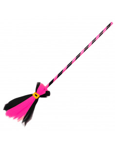 Tradineur - Escoba de bruja de 90 cm - Fabricado en Plástico y Poliéster - Complemento para carnaval, Halloween, Cosplay (Talla