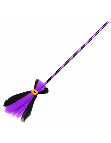 Tradineur - Escoba de bruja de 90 cm - Fabricado en Plástico y Poliéster - Complemento para carnaval, Halloween, Cosplay (Talla