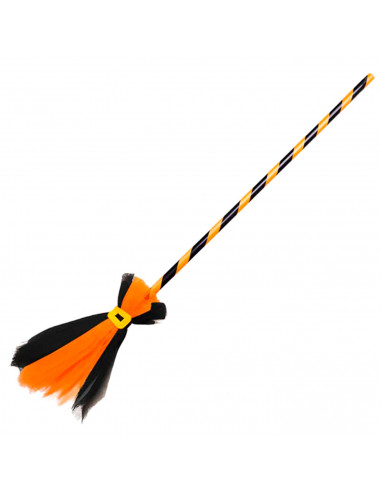 Tradineur - Escoba de bruja de 90 cm - Fabricado en Plástico y Poliéster - Complemento para carnaval, Halloween, Cosplay (Talla