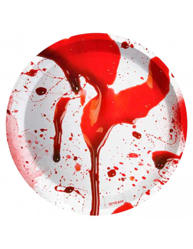 Tradineur - Pack de 24 Platos para postre de Halloween - Diseño de Sangre - Totalmente desechable y Reciclables - Ø 17 cm 