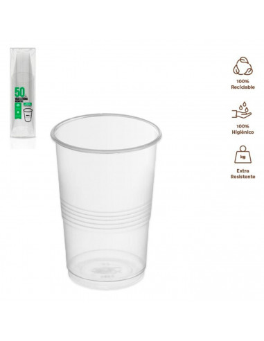Tradineur - Pack de 50 vasos reutilizables de plástico, modelo Litrona, 100% reciclables, extra resistentes, higiénicos, apilabl