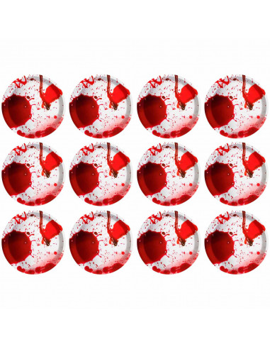 Tradineur - Pack de 12 Platos llanos para postre de Halloween - Diseño de Sangre - Totalmente desechable y Reciclables - Ø 23 cm