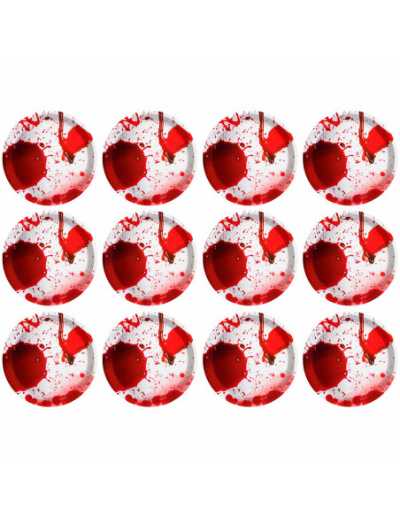 Tradineur - Pack de 12 Platos llanos para postre de Halloween - Diseño de Sangre - Totalmente desechable y Reciclables - Ø 23 cm