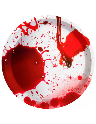 Tradineur - Pack de 12 Platos llanos para postre de Halloween - Diseño de Sangre - Totalmente desechable y Reciclables - Ø 23 cm