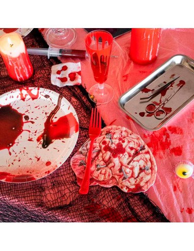 Tradineur - Pack de 12 Platos llanos para postre de Halloween - Diseño de Sangre - Totalmente desechable y Reciclables - Ø 23 cm