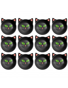 Tradineur - Pack de 12 Cuentos para Halloween - Capacidad 350 ml - Forma de Gato - Totalmente desechable y Reciclables - 5 x 17,
