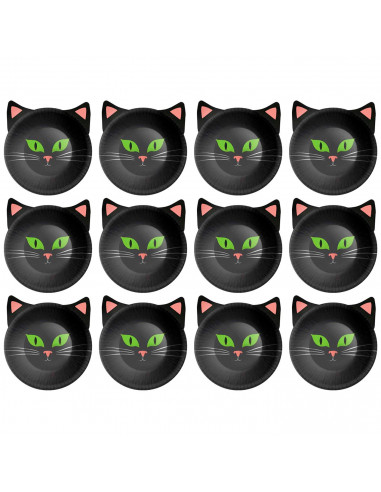 Tradineur - Pack de 12 Cuentos para Halloween - Capacidad 350 ml - Forma de Gato - Totalmente desechable y Reciclables - 5 x 17,