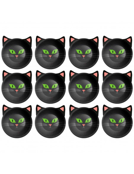 Tradineur - Pack de 12 Cuentos para Halloween - Capacidad 350 ml - Forma de Gato - Totalmente desechable y Reciclables - 5 x 17,