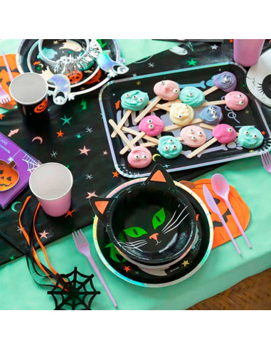 Tradineur - Pack de 12 Cuentos para Halloween - Capacidad 350 ml - Forma de Gato - Totalmente desechable y Reciclables - 5 x 17,