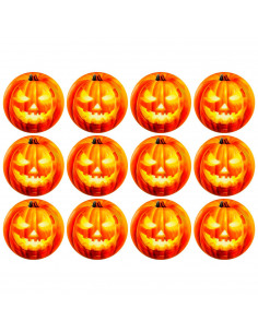 Tradineur - Pack de 12 platos llanos para Halloween - Diseño de Calabaza Iluminada - Totalmente desechable y Reciclables - Ø 23