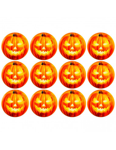 Tradineur - Pack de 12 platos llanos para Halloween - Diseño de Calabaza Iluminada - Totalmente desechable y Reciclables - Ø 23
