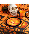 Tradineur - Pack de 12 platos llanos para Halloween - Diseño de Calabaza Iluminada - Totalmente desechable y Reciclables - Ø 23