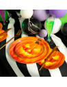 Tradineur - Pack de 24 platos llanos para Halloween - Diseño de Calabaza Iluminada - Totalmente desechable y Reciclables - Ø 17