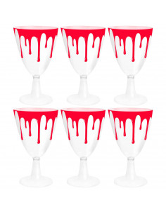 Tradineur - Pack de 6 Copas para Halloween - Diseño de Sangre - Totalmente desechable y Reciclables - Ø 16 x 7,5 cm