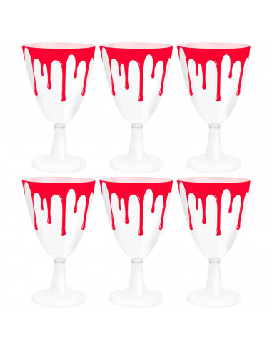 Tradineur - Pack de 6 Copas para Halloween - Diseño de Sangre - Totalmente desechable y Reciclables - Ø 16 x 7,5 cm