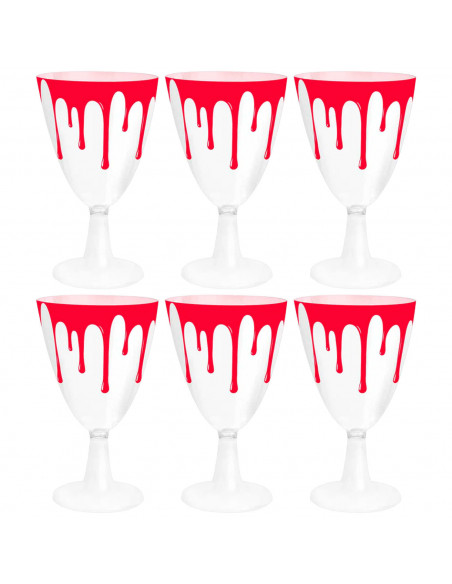 Tradineur - Pack de 6 Copas para Halloween - Diseño de Sangre - Totalmente desechable y Reciclables - Ø 16 x 7,5 cm