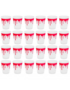 Tradineur - Pack de 24 Vasos para Halloween - Diseño de Sangre - Totalmente desechable y Reciclables - Ø 9 x 10,5 cm