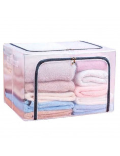 Tradineur - Organizador rectangular de nylon y estructura metálica, caja plegable con cremalleras, ordenación, ropa, armario, al