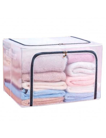Tradineur - Organizador rectangular de nylon y estructura metálica, caja plegable con cremalleras, ordenación, ropa, armario, al