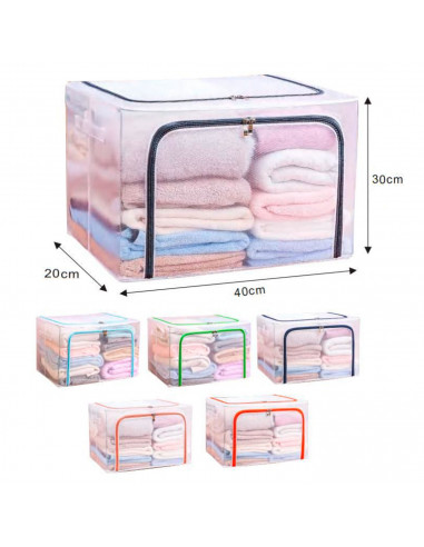 Tradineur - Organizador rectangular de nylon y estructura metálica, caja plegable con cremalleras, ordenación, ropa, armario, al